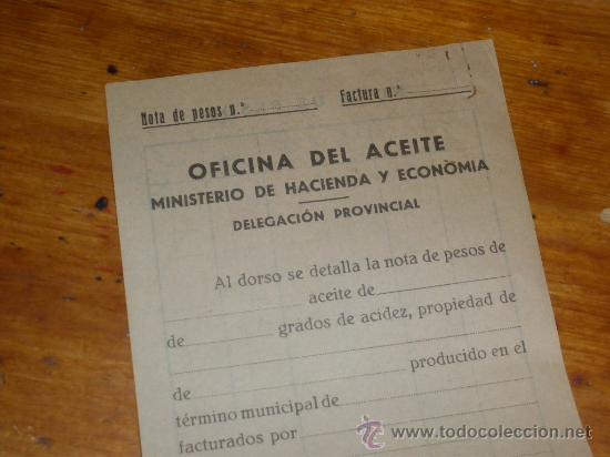 Documentos antiguos: NOTA DE PESOS. OFICINA DEL ACEITE. A&Ntilde;OS 30 SEGUNDA REPUBLICA.