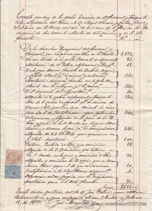 Documentos antiguos: PAPELES DEL ENTIERRO DEL TENIENTE DE NAV&Iacute;O D. &Aacute;NGEL DE URZAIZ Y CASTRO (FERROL 1802 - SEVILLA 1877)