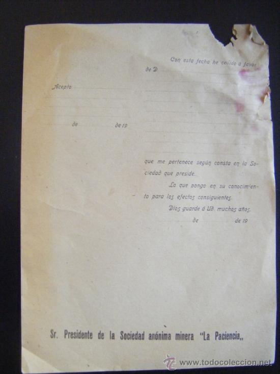 Documentos antiguos: DOCUMENTO CESI&Oacute;N DE PARTICIPACION DE ACCI&Oacute;N DE LA SOCIEDAD MINERA - Foto 1