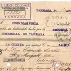 Documentos antigos: 1937 TARRASA (BARCELONA) J. LLUCH COLOMER EMPRESA COLECTIVIZADA. LETRA DE CAMBIO 11ª. GUERRA CIVIL. Lote 31016452