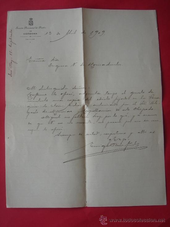Documentos antiguos: DOCUMENTO DIRIGIDO A LA DUQUESA DE HORNACHUELOS -12-ABRIL-1909-. EN . - Foto 1