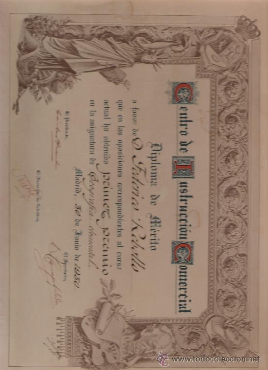 Documentos antiguos: CENTRO DE INSTRUCCION COMERCIAL - DIPLOMA DE MERITO - JUNIO DE 1930 - Foto 1