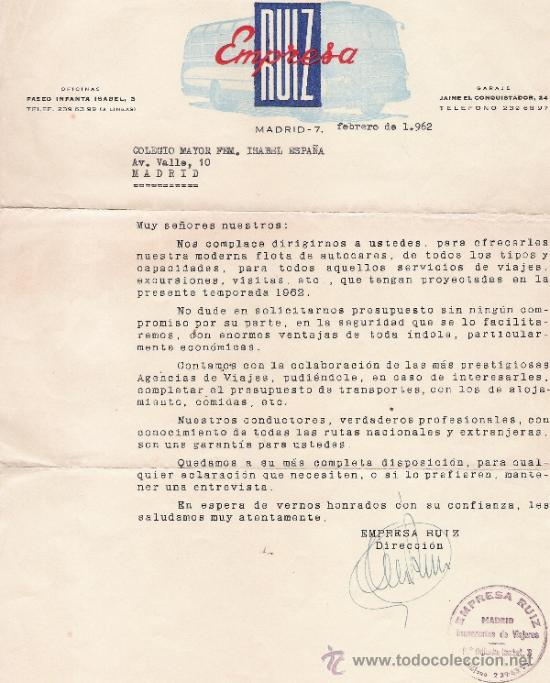 Documenti antichi: EMPRESA RUIZ - OFERTA - A&Ntilde;O 1962