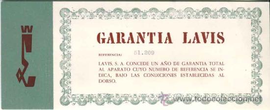 Documentos antiguos: Certificado de garantia Lavis - Foto 1