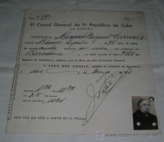 Documentos antiguos: certificado de residencia de una espa&ntilde;ola en Cuba - Foto 1
