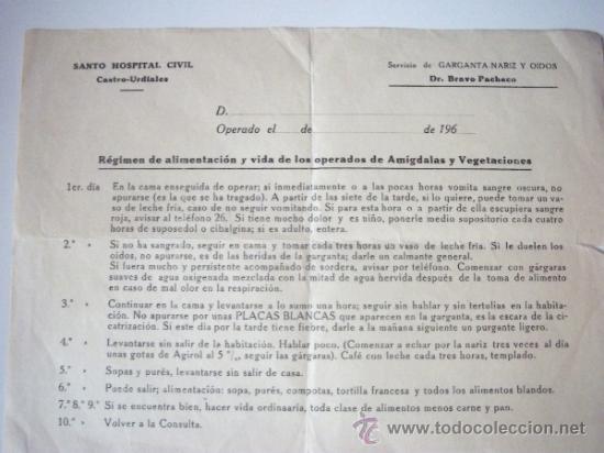 Documentos antiguos: SANTO HOSPITAL CIVIL - CASTRO - URDIALES - SERVICIO DE GARGANTA, NARIZ Y OIDOS