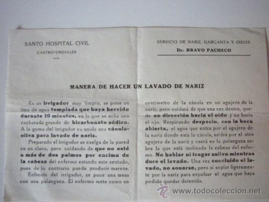 Documentos antiguos: SANTO HOSPITAL CIVIL - CASTRO - URDIALES - SERVICIO DE NARIZ, GARGANTA Y OIDOS