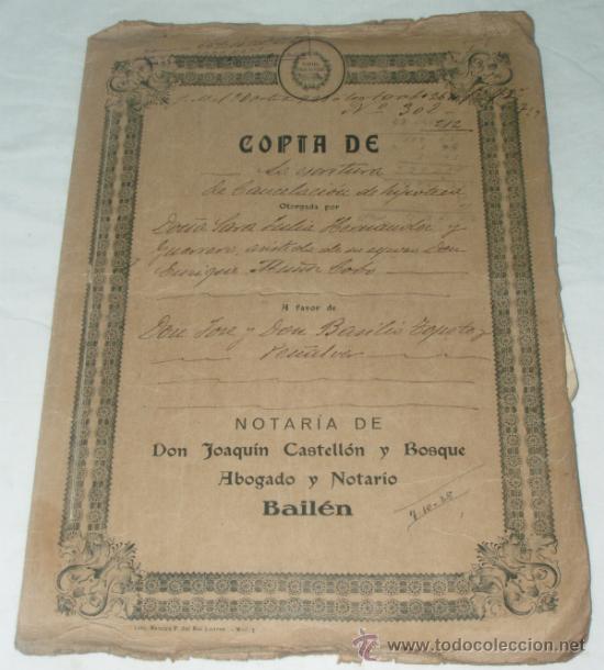 Documentos antiguos: ESCRITURAS. DOCUMENTO NOTARIAL. BA&Ntilde;OS DE LA ENCINA JA&Eacute;N. 1928. ZAPATA PE&Ntilde;ALVER.