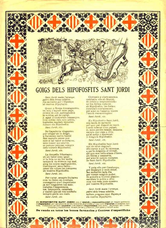 Documentos antiguos: Goigs dels Hipofosfits de SANT JORDI. Farmacia. Raro