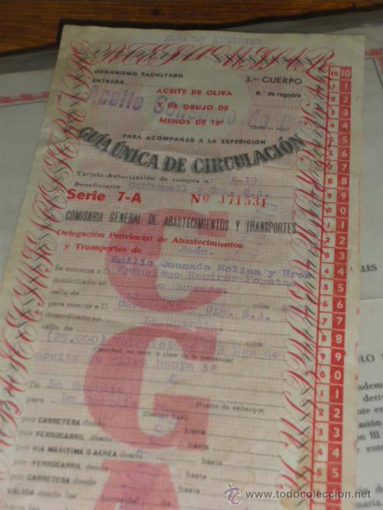 Documentos antiguos: GUIA DE CIRCULACION DE ACEITE. JAEN.