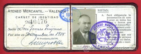 Documentos antiguos: CARNET ATENEO MERCANTIL DE VALENCIA,1935 , ORIGINAL