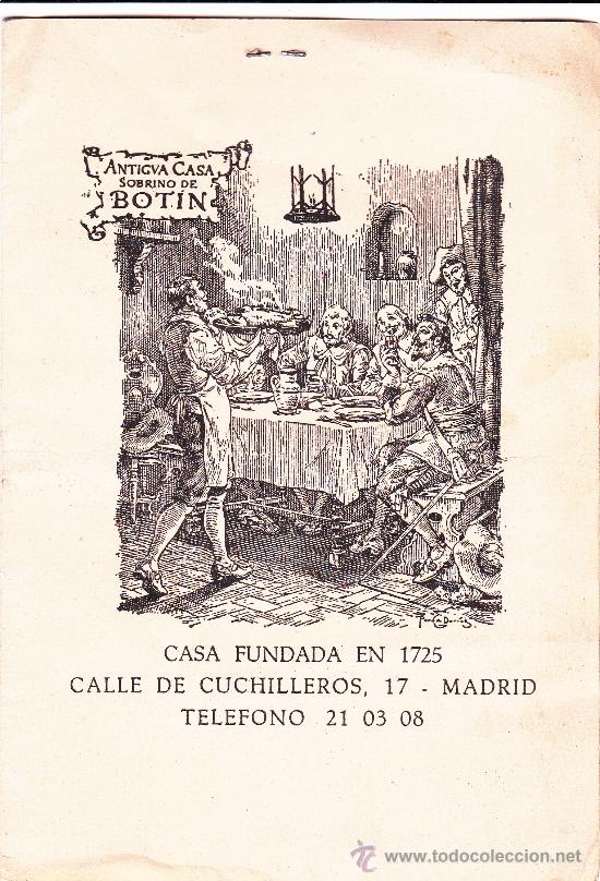 Documentos antiguos: Antiguas casa sobrino de Botin calle Cuchilleros Madrid incluye la carta botella vino 12 pesetas