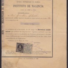 Documentos antiguos: UNIVERSIDAD DE VALENCIA 1896 A 1899, DOCUMENTO CON SELLO IMPUESTO DE GUERRA 1898. Lote 34326595