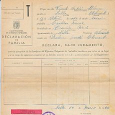 Documentos antiguos: AYUNTAMIENTO DE SELLA - DECLARACION DE FAMILIA - 1944