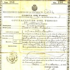 Documentos antiguos: CARTA DE PAGO DE TASAS - INTERVENCIÓN DE HACIENDA DE LA PROVINCIA CADIZ - TRASLADO TABACO 1893. Lote 34932001