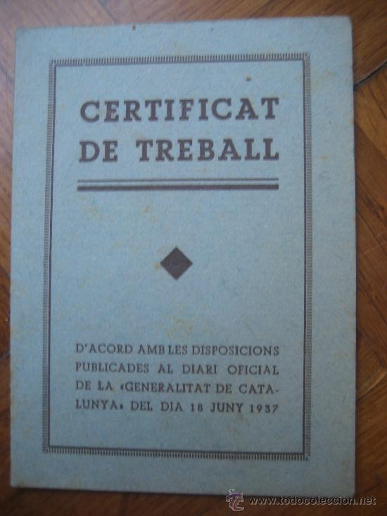 Documentos antiguos: Certificat de Treball. 1937. 10 x 7 cms. Sin usar. - Foto 1