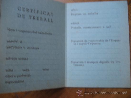 Documentos antiguos: Certificat de Treball. 1937. 10 x 7 cms. Sin usar. - Foto 2