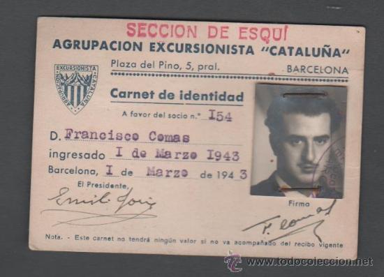 Documentos antiguos: 0352 Carnet de la Secci&oacute;n de ESQUI de la Agrupaci&oacute;n Excurdionista 'CATALU&Ntilde;A' - A&ntilde;o 1943