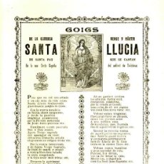 Documentos antiguos: GOIGS DE LA GLORIOSA SANTA LLÚCIA, VENERADA TREINTERES DE SANTA PAU