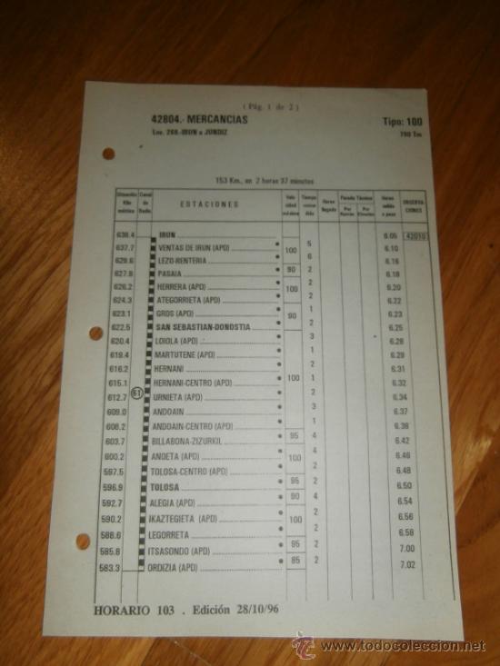Documentos antiguos: Horarios de trenes / Ir&uacute;n a Jundiz (1996)