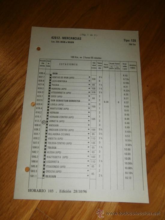 Documentos antiguos: Horarios de trenes / Ir&uacute;n a Noain (1996) - Foto 1