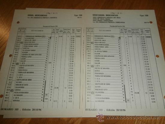 Documentos antiguos: Horario de trenes / Zaragoza El Portillo - Santurtzi, Bif. Rioja - Magaz - Torrelavega (1996)