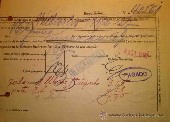 Old Documents: RESGUARDO EXPEDICION FERROCARRILES M.Z.A. ESTACI&Oacute;N  BLANCA-ABARAN MURCIA 1932