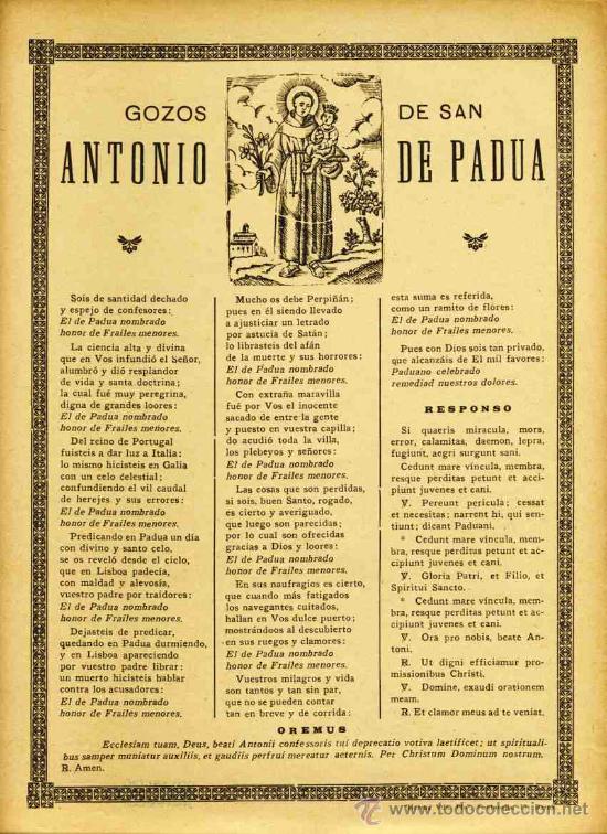Documentos antiguos: Goigs de del glorios SANT ANTONI DE PADOVA - Foto 1