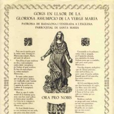 Documentos antiguos: GOIGS EN LLAOR DE LA GLORIOSA ASSUMPCIÓ DE MARIA, PATRONA DE BADALONA (VIVES I SABATE NUM. 155)