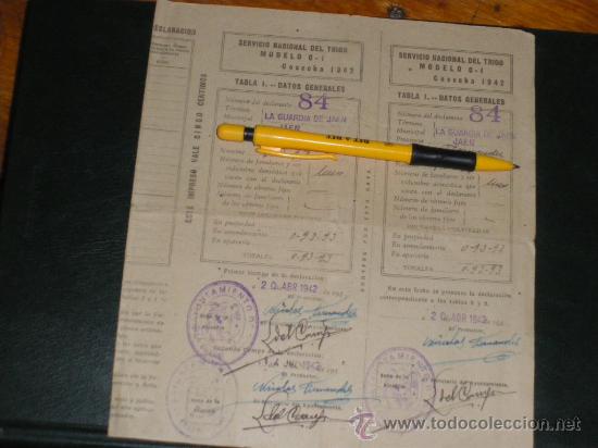 Documenti antichi: SERVICIO NACIONAL DEL TRIGO. MODELO C1, DECLARACION DE COSECHAS 1942.