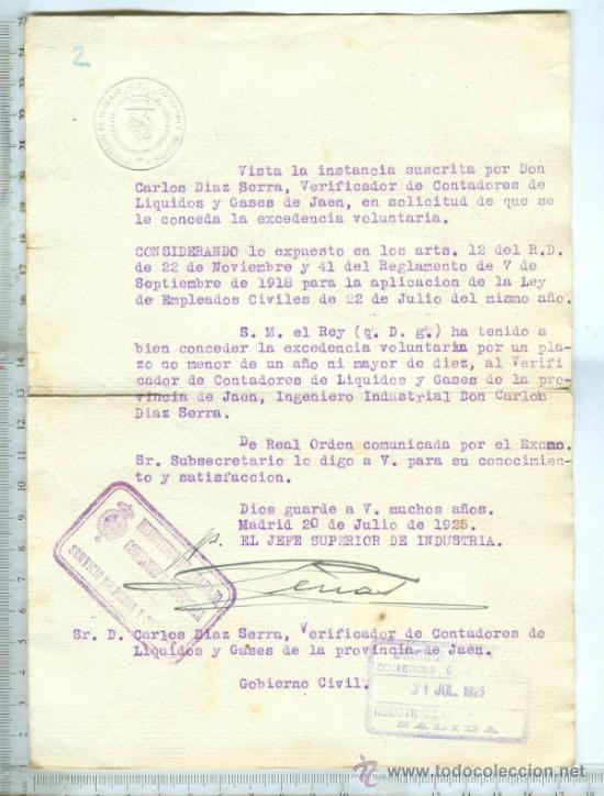 Documentos antiguos: DOCUMENTO ANTIGUO DEL A&Ntilde;O 1925 DEL MINISTERIO DE TRABAJO, COMERCIO E INDUSTRIA - Foto 1