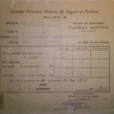 Documentos antiguos: SOCIEDAD ANONIMA MOLINOS DEL SEGURA EN ARCHENA MURCIA 1933. Lote 36790518