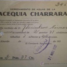 Documentos antiguos: HEREDAMIENTO DE AGUAS DE LA ACEQUIA CHARRARA ABARAN MURCIA 1932