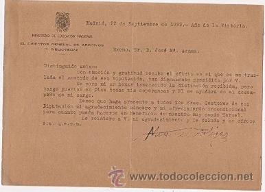 Documentos antiguos: Ministerio de educaci&oacute;n nacional. 1939. Director de archivos. Diputaci&oacute;n de Valencia