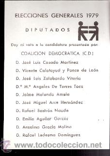 Documentos antigos: Coalici&oacute;n Democr&aacute;tica. CD. Diputados. Zaragoza.Elecciones Generales 1979. Papeleta.