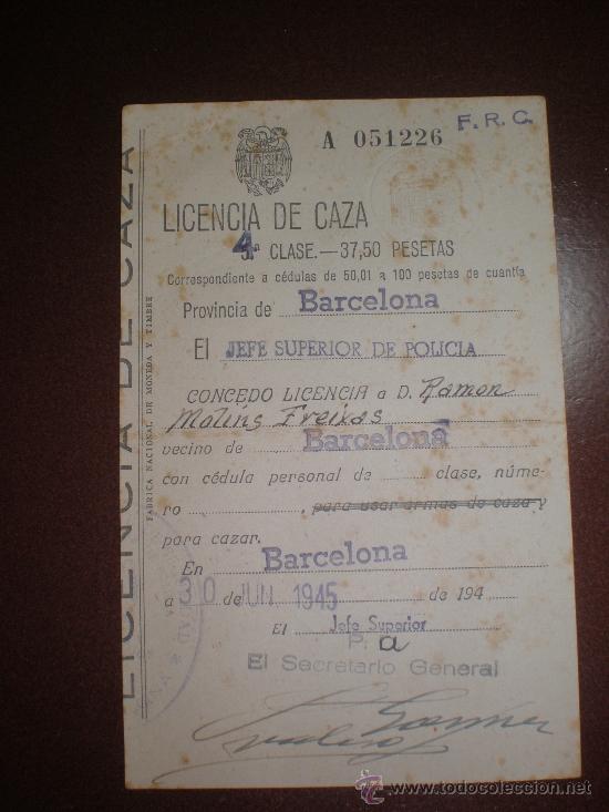 Documentos antiguos: Antigua Licencia de caza de 1945 - Foto 1
