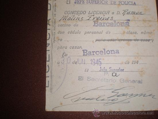 Documentos antiguos: Antigua Licencia de caza de 1945 - Foto 2