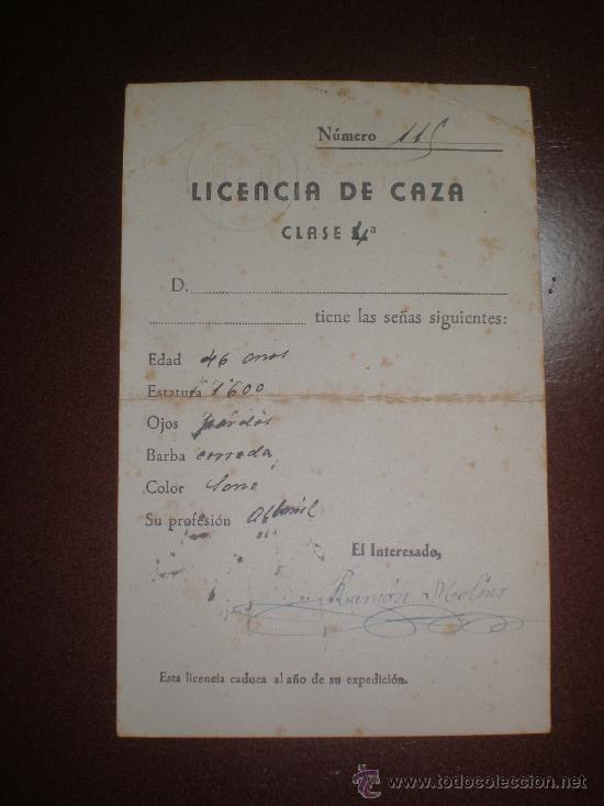 Documentos antiguos: Antigua Licencia de caza de 1945 - Foto 3