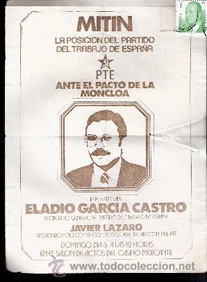 Documentos antiguos: La posici&oacute;n del Partido del Trabajo de Espa&ntilde;a ante el Pacto de la Moncloa.Mitin Zaragoza.1977.