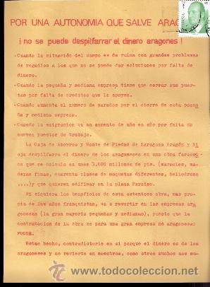 Alte Dokumente: Por una Autonom&iacute;a que salve a Arag&oacute;n.Contra nueva sede CAZAR.Partido del Trabajo de Espa&ntilde;a.1977.