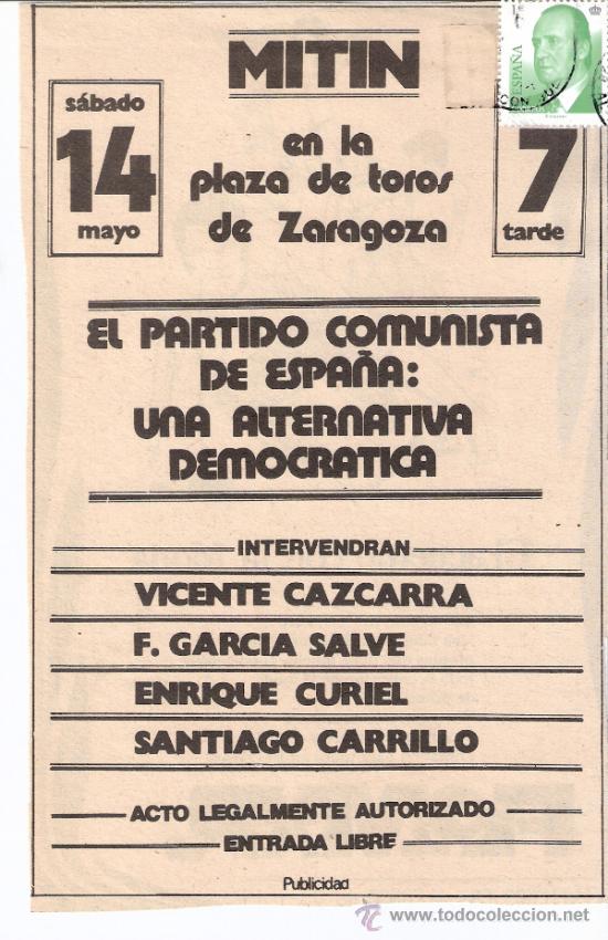 Documentos antigos: Partido Comunista de Espa&ntilde;a.PCE: ALTERNATIVA DEMOCR&Aacute;TICA.Elecciones 1977.Recorte Prensa. Publicidad.