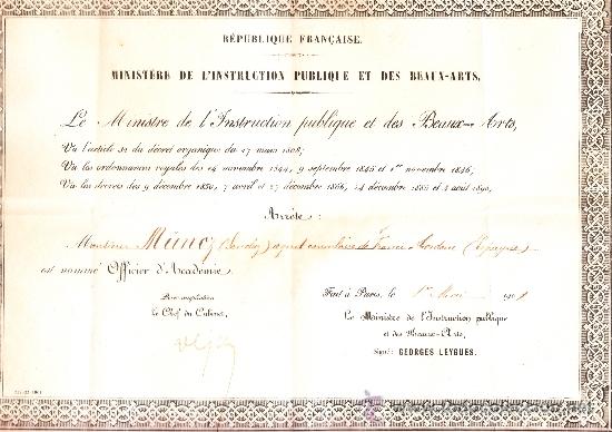 Documents Anciens: ANTIGUO T&Iacute;TULO OTORGADO AL AGENTE CONSULAR DE FRANCIA EN C&Oacute;RDOBA (ESPA&Ntilde;A) 1901
