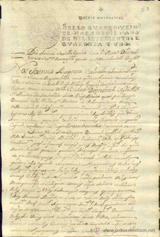 Documentos antiguos: Escriptura 1741: Joan Baptista Calsada i altres de Sabadell, Isidre Domenech de Cerdanyola Valles
