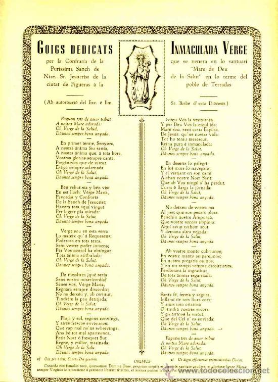 Documentos antiguos: Goigs dedicats a l' Immaculada Verge al poble de TERRADES