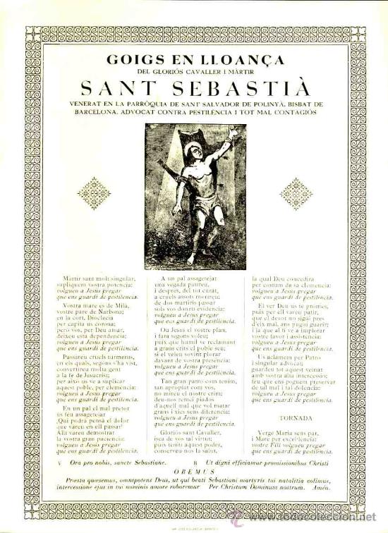 Documentos antiguos: Goigs en lloan&ccedil;a de SANT SEBASTI&Agrave; - Foto 1