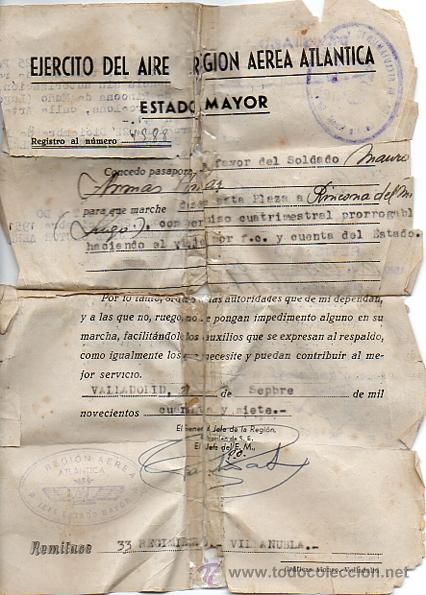 Documentos antiguos: DOCUMENTO EJERCITO DEL AIRE - REGION AEREA ATLANTICA - VER FOTO