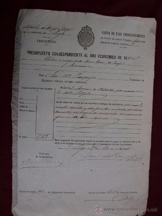 Documentos antiguos: Ayuntamiento de Vilalaba, Lugo. Once cartas de pago, a&ntilde;os 1884 -1885, 1886-1887. Galicia