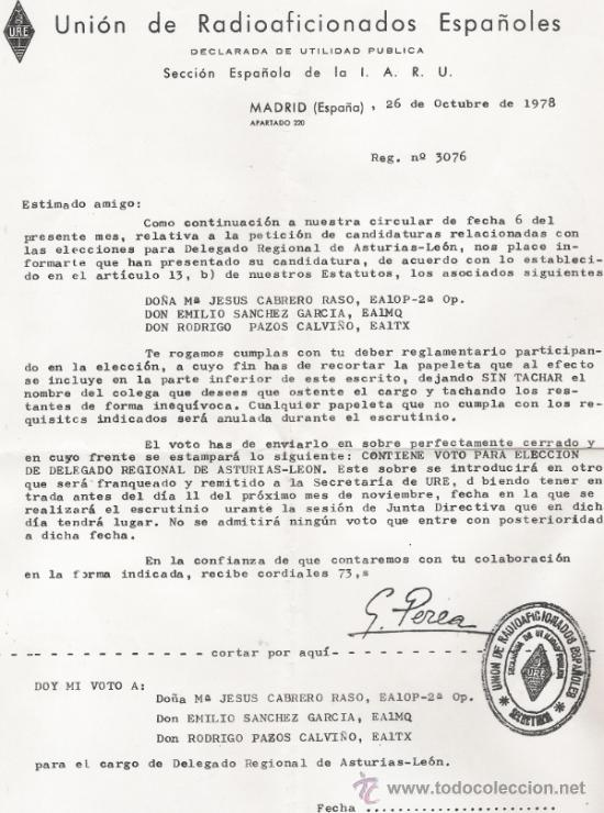 Documenti antichi: UNION DE RADIOAFICIONADOS ESPA&Ntilde;OLES - CARTA Y SOBRE CON MEMBRETE - A&Ntilde;O 1978 - VER FOTO