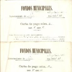 Documentos antiguos: NERPIO (ALBACETE) - LOTE 2 CARTAS DE PAGO AÑO 1875