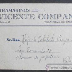 Documentos antiguos: (6676)TARJETA DE VISITA,ULTRAMARINOS VTE COMPANY,VILLANUEVA DE CASTELLON,VALENCIA,